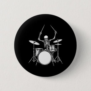 Rock N Roll Drummer Skeleton Playing Drums 6 Cm Round Badge