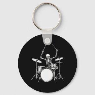 Rock N Roll Drummer Skeleton Playing Drums Key Ring