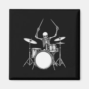Rock N Roll Drummer Skeleton Playing Drums Magnet