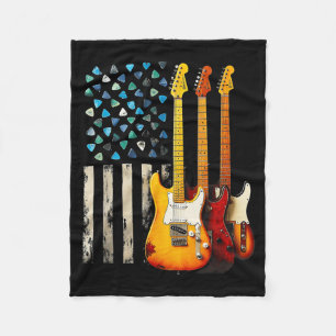 Rock N Roll Electric Guitar Retro Usa American Fla Fleece Blanket