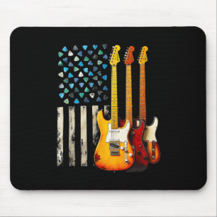 Rock N Roll Electric Guitar Retro Usa American Fla Mouse Mat