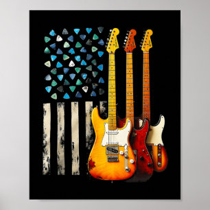 Rock N Roll Electric Guitar Retro Usa American Fla Poster