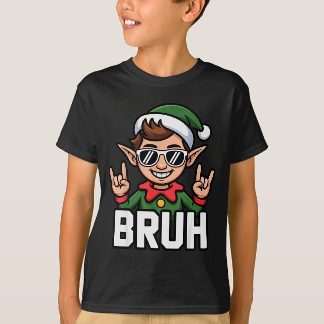 Rock N Roll Elf Bruh Funny Saying Meme Boys Men Ch T-Shirt (Front)