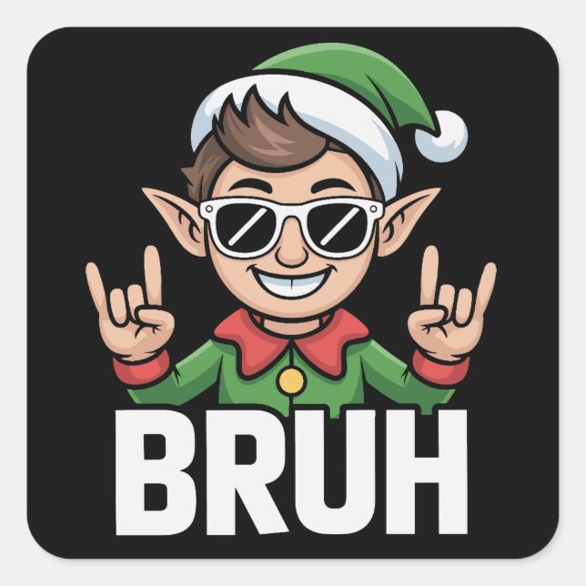Rock n Roll Elf Bruh Funny Saying Meme Christmas  Square Sticker (Front)