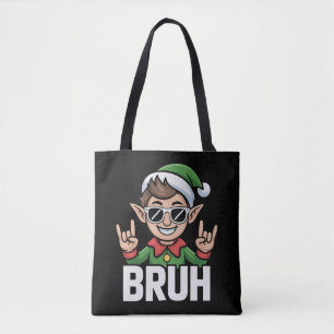 Rock n Roll Elf Bruh Funny Saying Meme Christmas Tote Bag