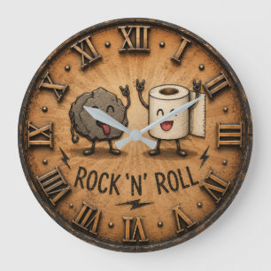 Rock 'N' Roll Funny Rock Paper Scissors Bathroom Large Clock