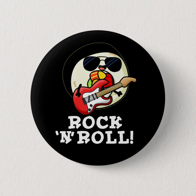 Rock n Roll Funny Sushi Roll Pun Dark BG 6 Cm Round Badge (Front)