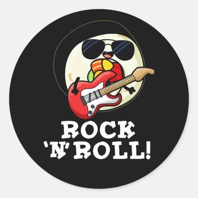 Rock n Roll Funny Sushi Roll Pun Dark BG Classic Round Sticker (Front)