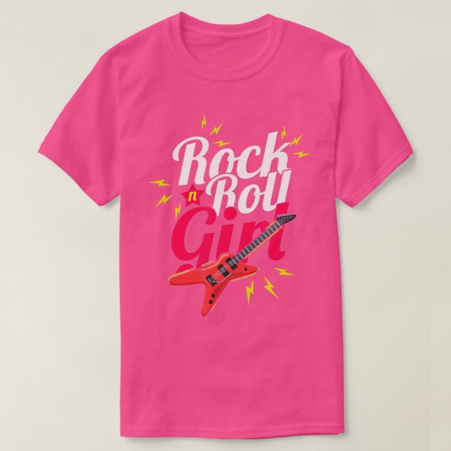 Rock N Roll Girl Guitarist Bassist Musician Rocker T-Shirt (Design Front)