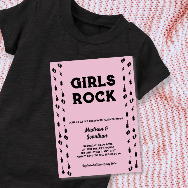 Rock N Roll Guitar Baby Girl Shower  Invitation (Rock N Roll Guitar Baby Girl Shower Invitation)