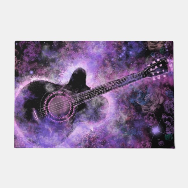 Rock N Roll Guitar Doormat Purple - Rock Music (Front)