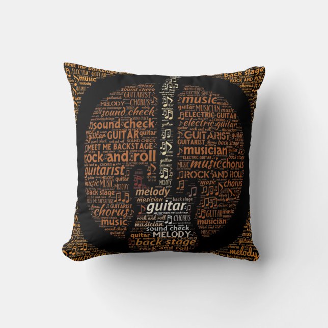 Rock n Roll Guitar Player Word Art Cushion (Front)