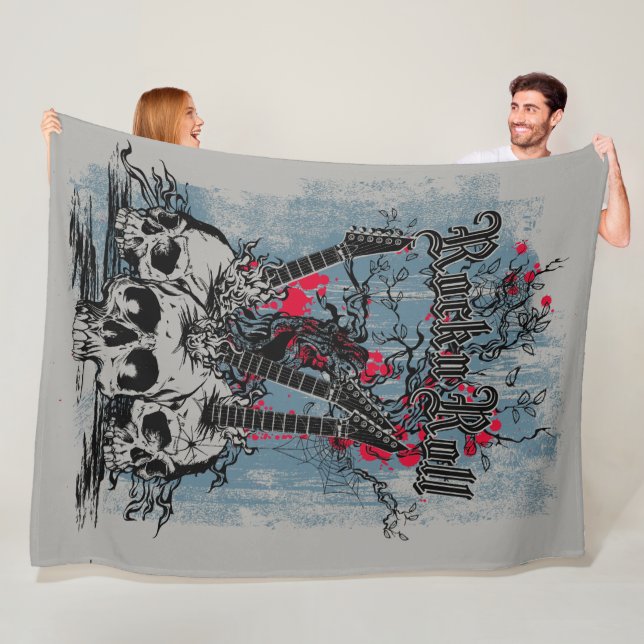 Rock N Roll Guitar Skulls Fleece Blanket (In Situ)