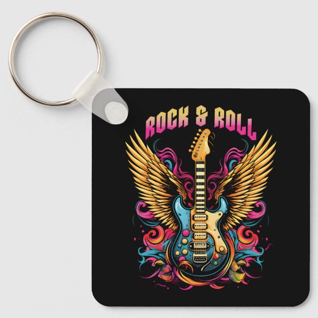 Rock n Roll Guitar wings Key Ring (Front)