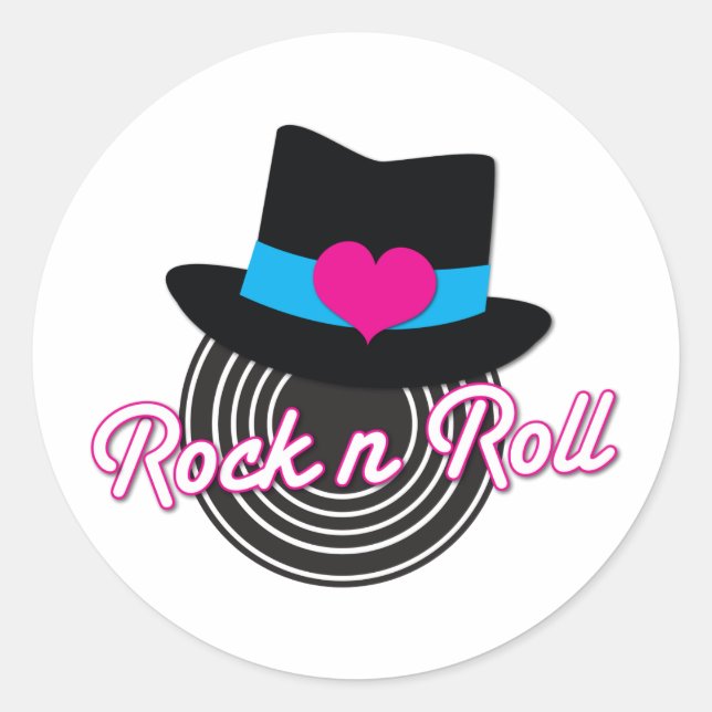 Rock n Roll hat Classic Round Sticker (Front)