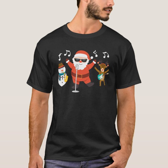 Rock N Roll Merry Christmas Caroling Cute Cool T-Shirt (Front)