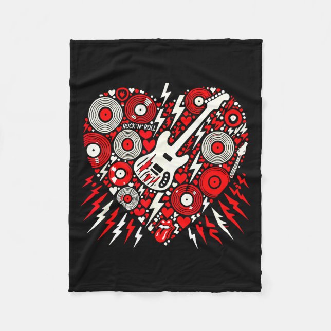 Rock N Roll Music Heart Valentine Rock Music Women Fleece Blanket (Front)