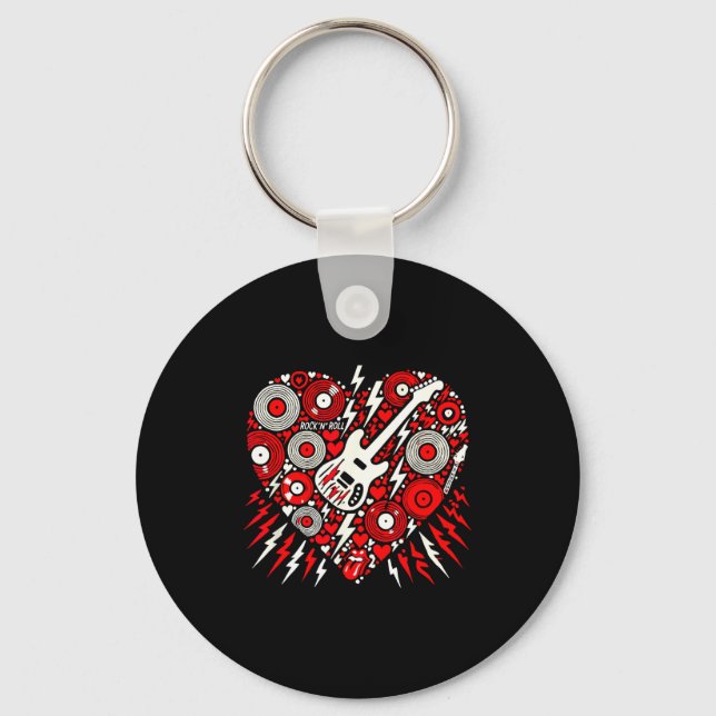 Rock N Roll Music Heart Valentine Rock Music Women Key Ring (Front)