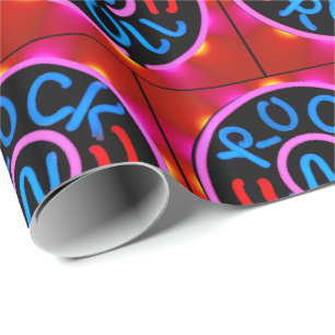 Rock n Roll Music Neon Sign Look Gift Wrapping Pap Paper
