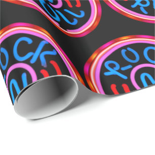 Rock n Roll Music Neon Sign Look On Black Wrapping Paper