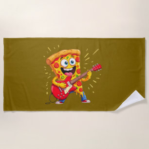 **Rock ’n’ Roll Pizza – Funny Guitar-Playing Slice Beach Towel