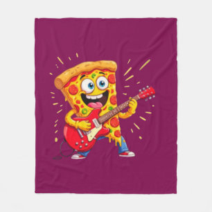 **Rock ’n’ Roll Pizza – Funny Guitar-Playing Slice Fleece Blanket