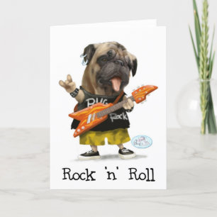 Rock N Roll Pug Greeting Cards
