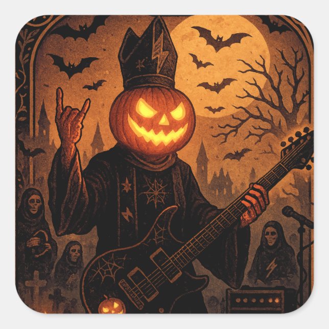 Rock ’N Roll Pumpkin Sticker – Gothic Tarot Card (Front)