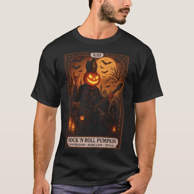 Rock 'N Roll Pumpkin Tarot Card Men’s T-Shirt (Front)