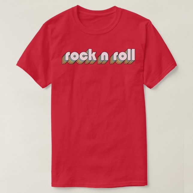 Rock n Roll Retro Rainbow Typography Faded Style T-Shirt (Design Front)
