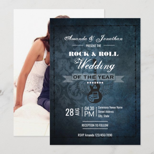 Rock n Roll Retro Vintage Wedding Photo Invitation (Front/Back)
