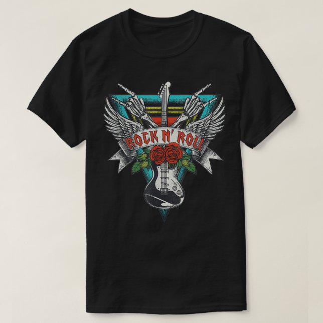 Rock N Roll Rock On Music Lover Hand Horns Retro V T-Shirt (Design Front)
