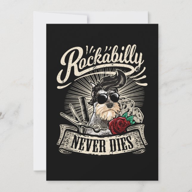 Rock n Roll Rockabilly Dog Schnauzer Hairdresser Invitation (Front)