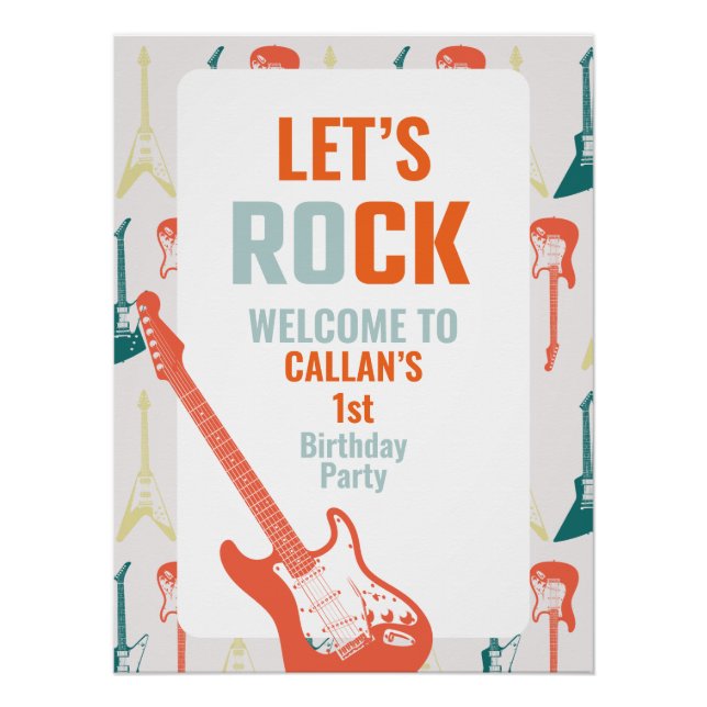 Rock n Roll Rockstar 1st Birthday Welcome  Poster (Front)