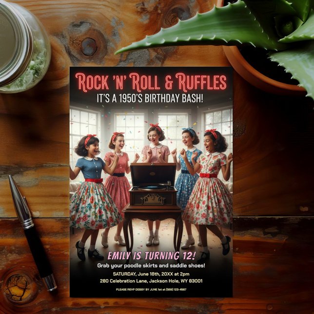 Rock 'n' Roll Ruffles 1950s Birthday Party Invitation (Creator Uploaded)