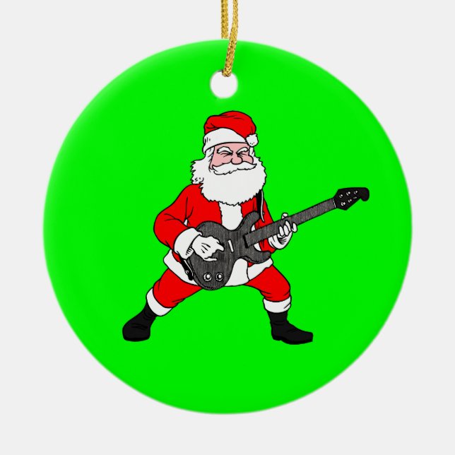 Rock N Roll Santa Claus Ceramic Tree Decoration (Front)