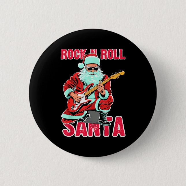 Rock N Roll Santa Playing Guitar Christmas  6 Cm Round Badge (Front)