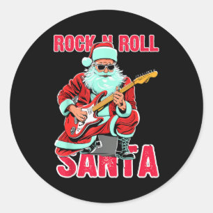 Rock N Roll Santa Playing Guitar Christmas  Classic Round Sticker