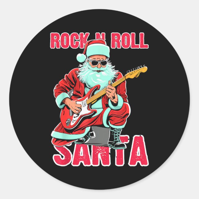 Rock N Roll Santa Playing Guitar Christmas  Classic Round Sticker (Front)