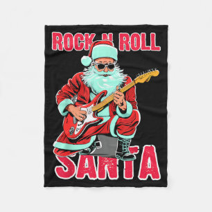 Rock N Roll Santa Playing Guitar Christmas Fleece Blanket