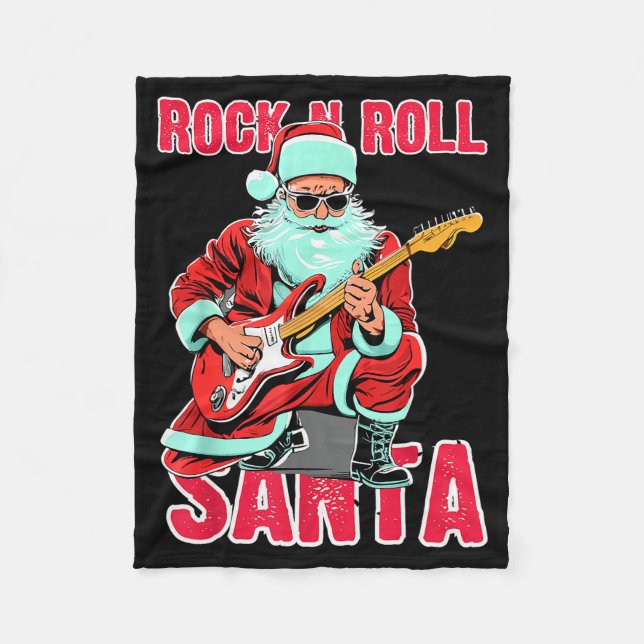 Rock N Roll Santa Playing Guitar Christmas  Fleece Blanket (Front)