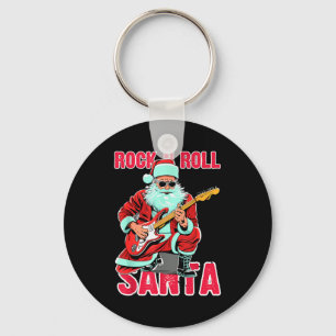 Rock N Roll Santa Playing Guitar Christmas  Key Ring