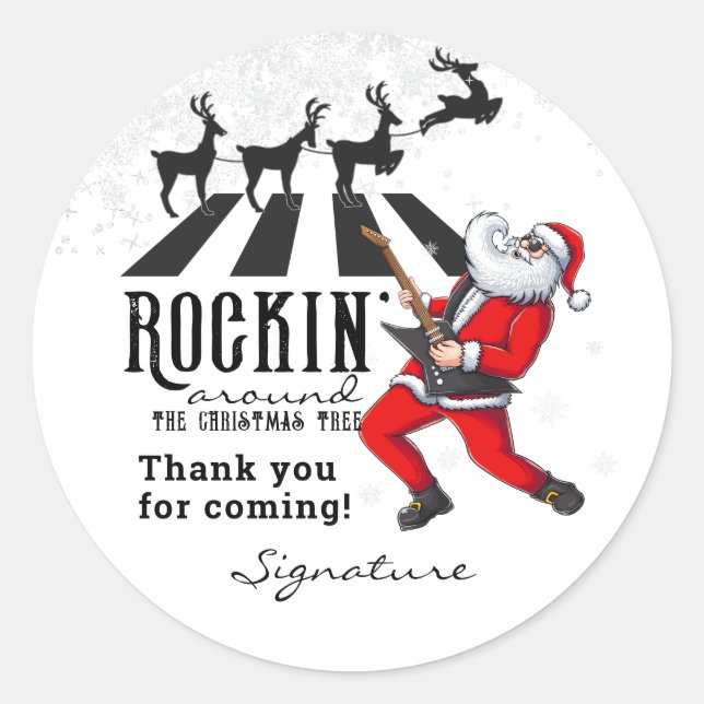 Rock N Roll Santa Rockin' Birthday Christmas Party Classic Round Sticker (Front)