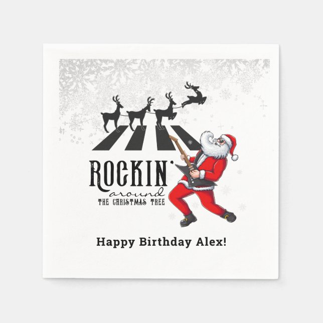 Rock N Roll Santa Rockin' Birthday Christmas Party Napkin (Front)