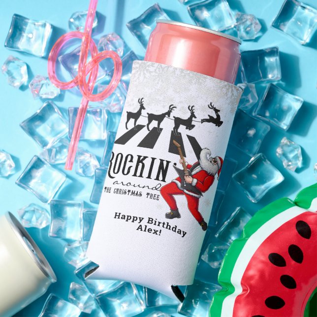 Rock N Roll Santa Rockin' Birthday Christmas Party Seltzer Can Cooler (In Situ Summer)