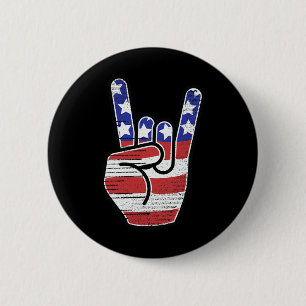 Rock N Roll Shirt Usa Flag Horns Sign Retro Concer 6 Cm Round Badge