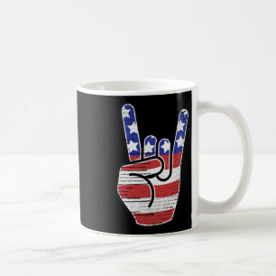Rock N Roll Shirt Usa Flag Horns Sign Retro Concer Coffee Mug