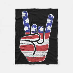 Rock N Roll Shirt Usa Flag Horns Sign Retro Concer Fleece Blanket
