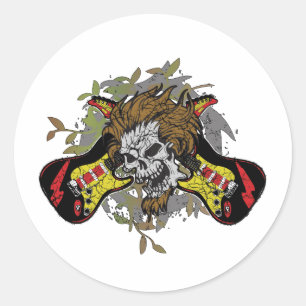 Rock n Roll Skull Classic Round Sticker