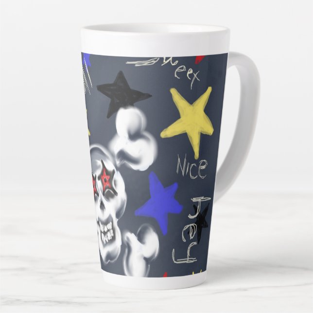 Rock-N-Roll Skull Latte Mug 1 of 2 (Right Angle)